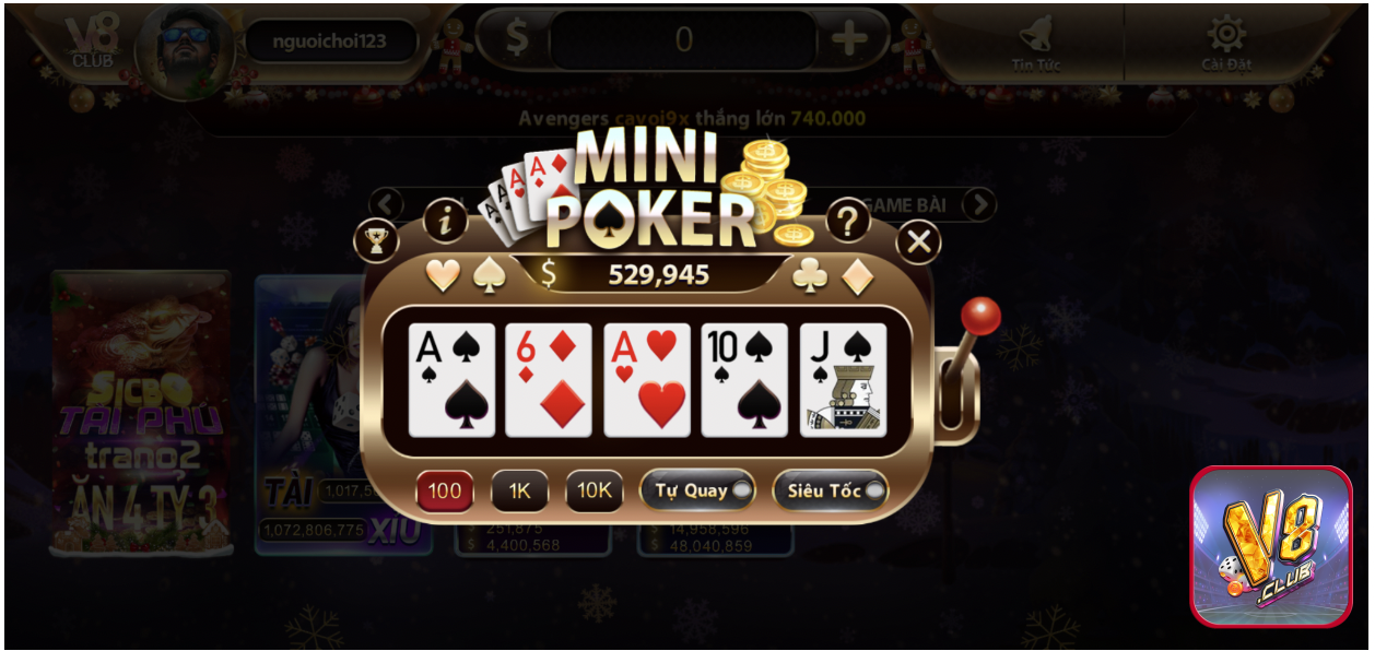 Chọn game Mini Poker trong mục Minigame 